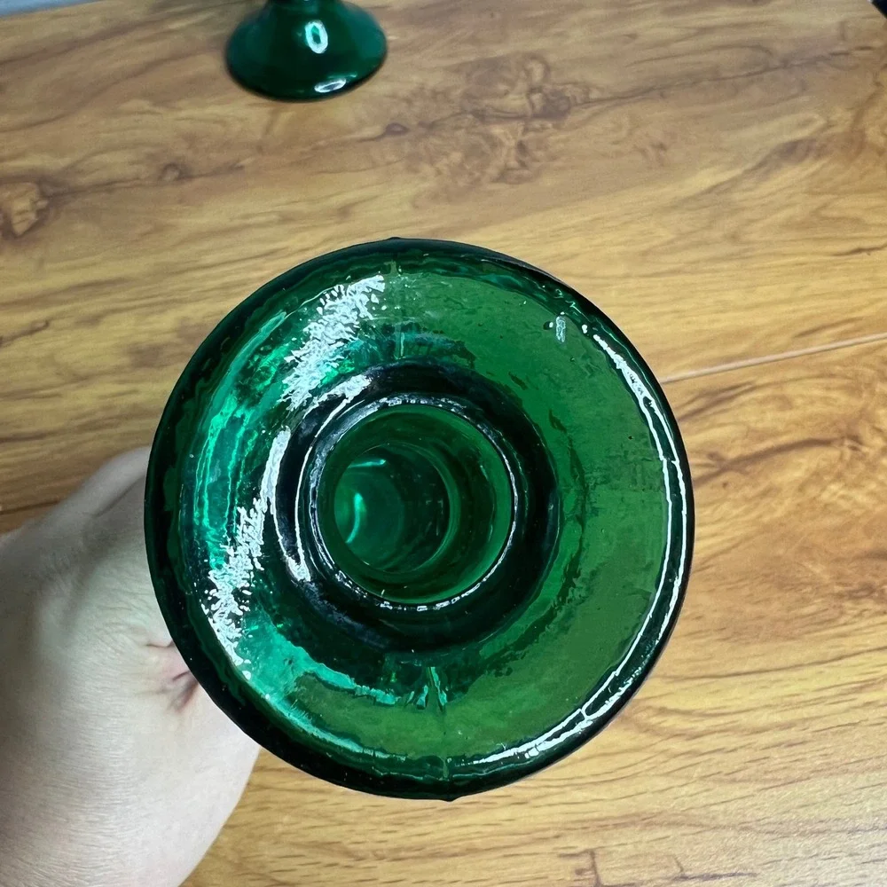 Vtg Recycled Glass Taper Candle Holders Sticks Set 2 Green Made in Spain 8‎ Inch